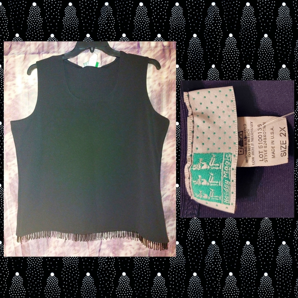 Holiday Magic brand Black w/Beaded Tassles Knit Tank Top Sz 2X(16/18/20)